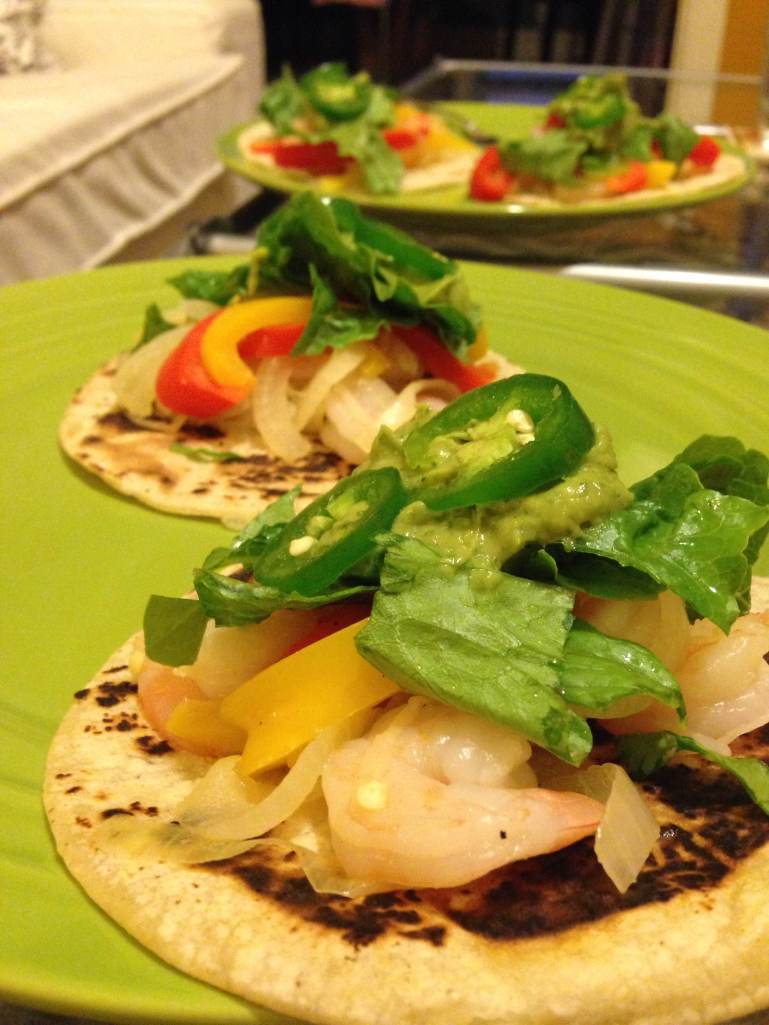Shrimp Tacos with Avocado Chimichurri Sauce